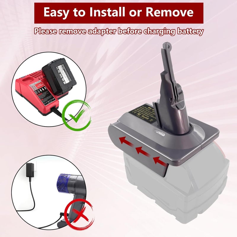 ASUNT New Version V8 V7 Battery Adapter for Milwaukee M-18 18V Li-ion Battery Convert to Replace for Dyson V8 V7 Battery Work for Dyson V8/7 Vacuum Cleaners V8/7 Animal V8/7 Absolute V8/7 Motorhead - Image 5